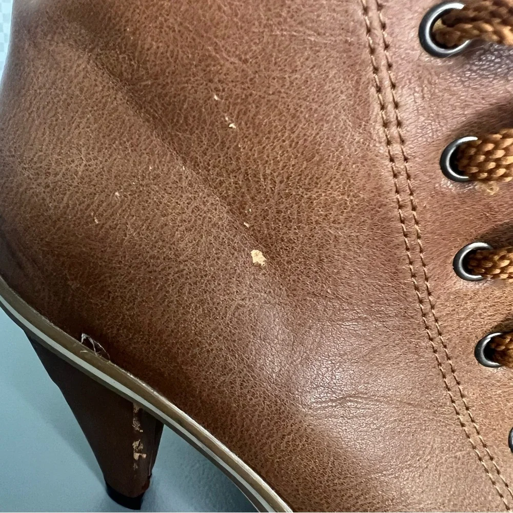Reneeze Brown Lace Up High Heel Ankle Boots Faux Leather‎ Size  6 - Picture 5 of 11
